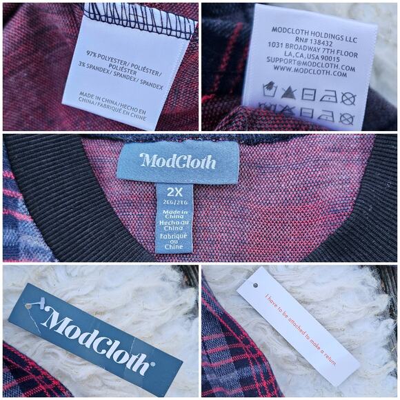 Plaid Flannel Dress Modcloth Snug As A Hug Plus Size 2X Gray Red Cozy Soft NWT - Picture 1 of 7